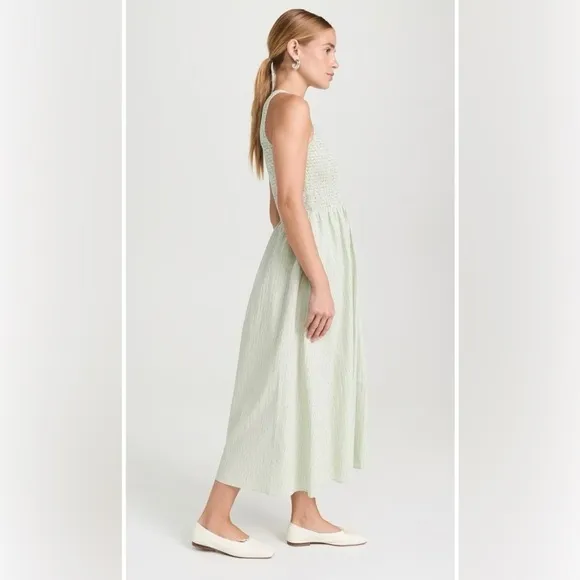 Madewell Women's Smocked Sleeveless Midi Selena Dress in Stripe Small NWT