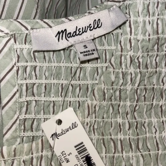 Madewell Women's Smocked Sleeveless Midi Selena Dress in Stripe Small NWT