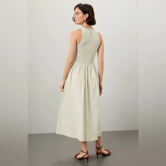 Madewell Women's Smocked Sleeveless Midi Selena Dress in Stripe Small NWT