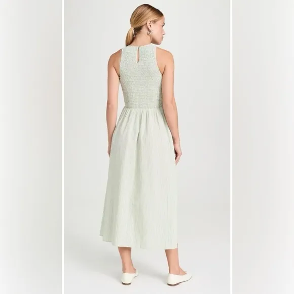Madewell Women's Smocked Sleeveless Midi Selena Dress in Stripe Small NWT