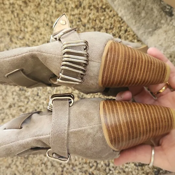 Madison Harding Lust for Life Boots with Cut-Out Design and Stacked Heel, size 9