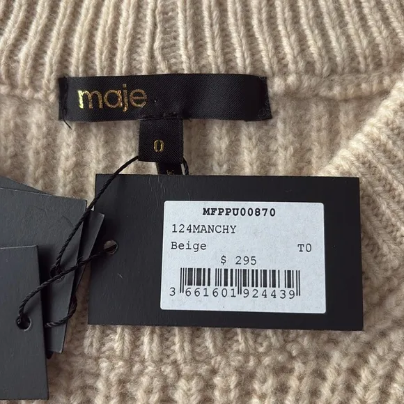 Maje Made in Italy Ribbed Split-Hem Wool Vest Beige Size 0 NWT
