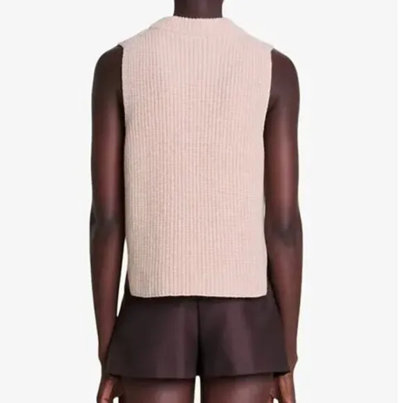 Maje Made in Italy Ribbed Split-Hem Wool Vest Beige Size 0 NWT