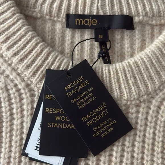 Maje Made in Italy Ribbed Split-Hem Wool Vest Beige Size 0 NWT