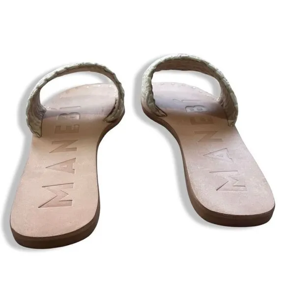 MANEBI Los Angeles Woven Sandals, Cream And Brown, Size 38