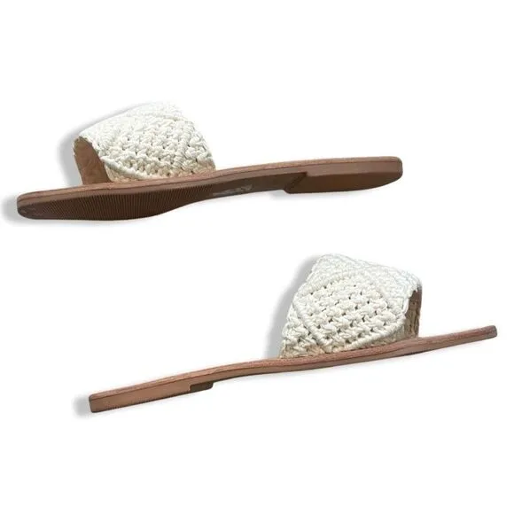 MANEBI Los Angeles Woven Sandals, Cream And Brown, Size 38