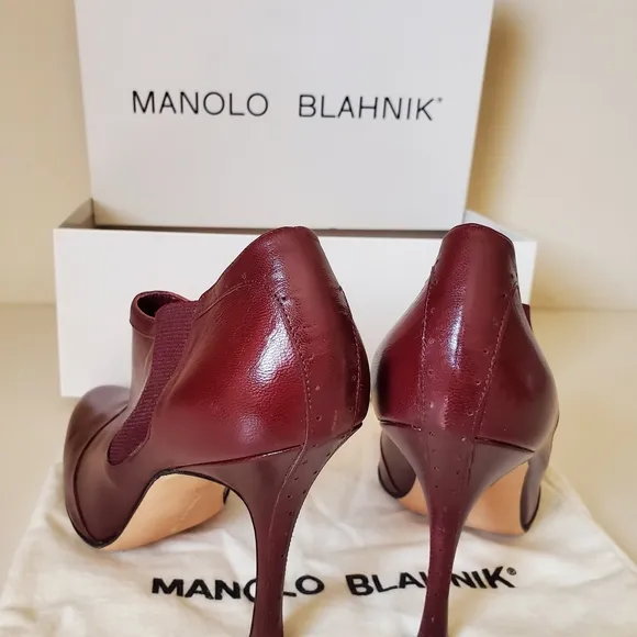 Manolo Blahnik Burgundy Leather Boots Sambaz - SZ 39.5