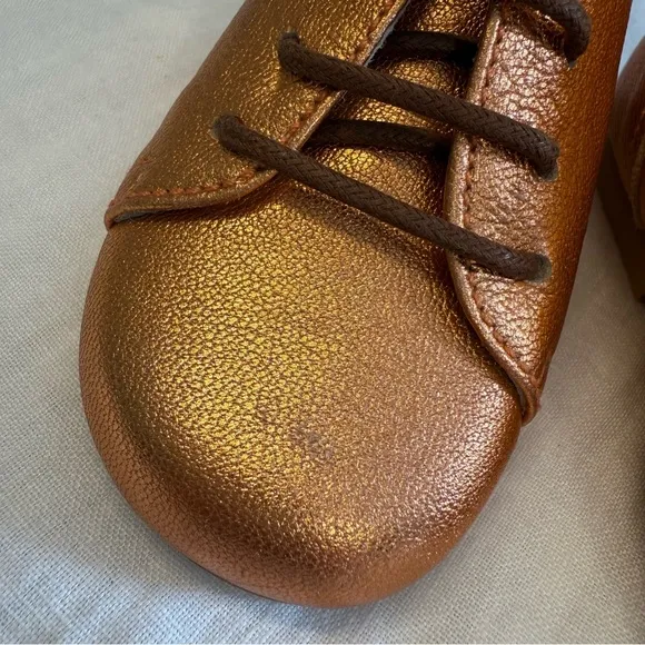 Manuela de Juan Metallic Bronze Baby Shoes Lace Up Booties