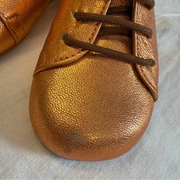 Manuela de Juan Metallic Bronze Baby Shoes Lace Up Booties