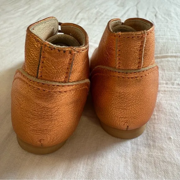 Manuela de Juan Metallic Bronze Baby Shoes Lace Up Booties