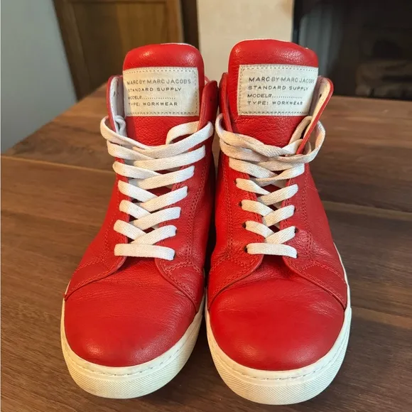 Marc by Marc Jacobs Red High-Top Sneakers Men’s Size 9 Shoes Leather Retro