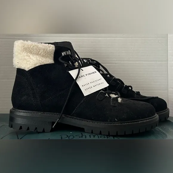Marc Fisher Black Suede Boots with Shearling Women’s NWT