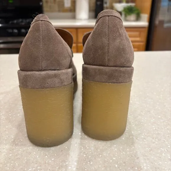 Marc Fisher Lina Women's 8.5M Taupe Suede Platform Heeled Loafer Chunky Shoes
