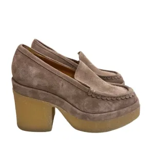 Marc Fisher Lina Women's 8.5M Taupe Suede Platform Heeled Loafer Chunky Shoes
