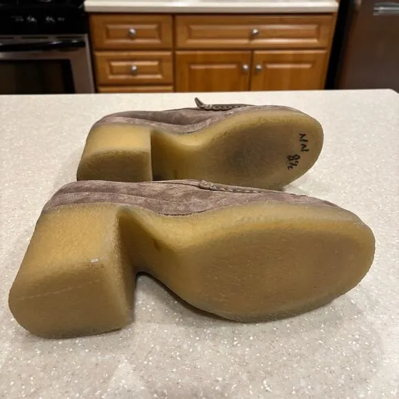 Marc Fisher Lina Women's 8.5M Taupe Suede Platform Heeled Loafer Chunky Shoes