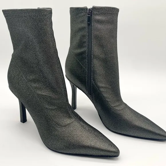 MARC FISHER Pewter Black Shimmer Glitter Kellen Heeled Bootie Size 10M NWOT