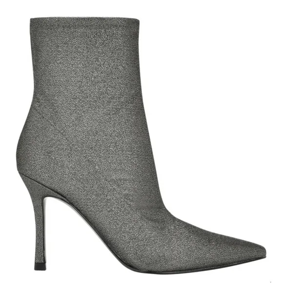 MARC FISHER Pewter Black Shimmer Glitter Kellen Heeled Bootie Size 10M NWOT