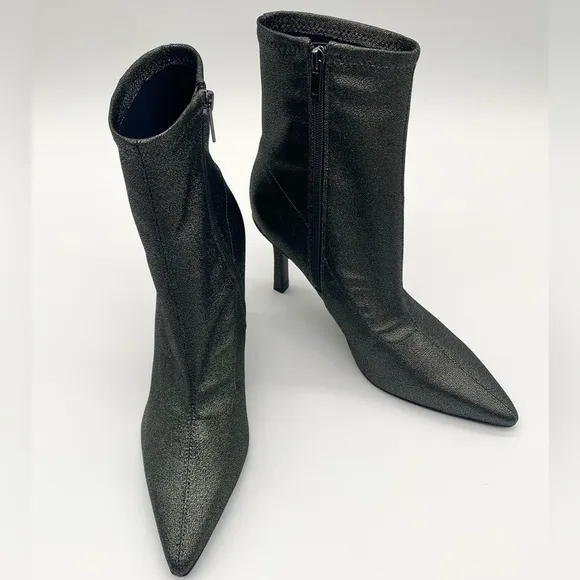 MARC FISHER Pewter Black Shimmer Glitter Kellen Heeled Bootie Size 10M NWOT