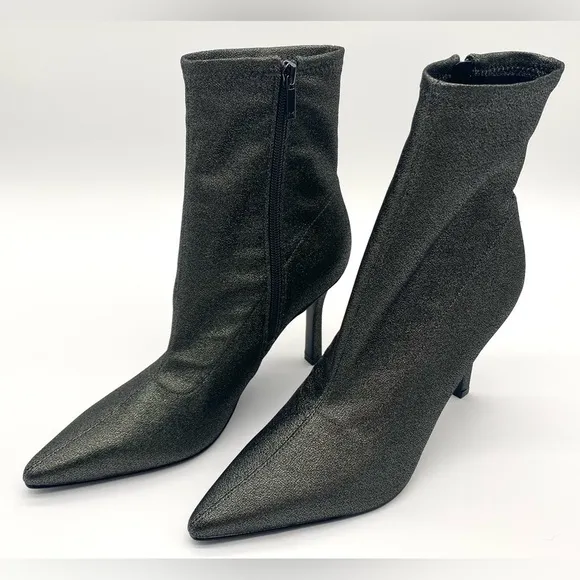 MARC FISHER Pewter Black Shimmer Glitter Kellen Heeled Bootie Size 10M NWOT