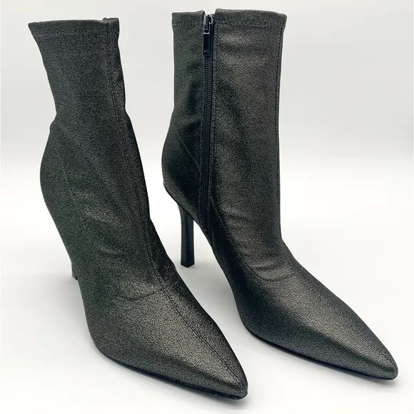 MARC FISHER Pewter Black Shimmer Glitter Kellen Heeled Bootie Size 10M NWOT