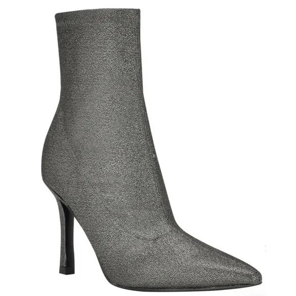 MARC FISHER Pewter Black Shimmer Glitter Kellen Heeled Bootie Size 10M NWOT