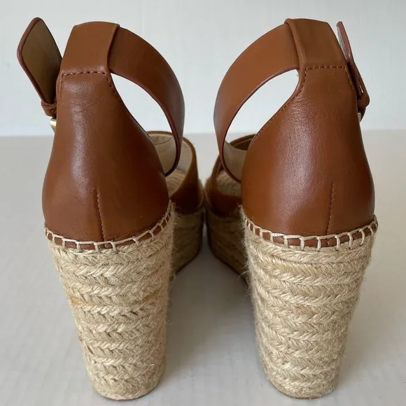 MARC FISHER Womens Brown 2&quot; Platform Adalyn Wedge Leather Espadrille Sandals 9