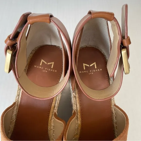MARC FISHER Womens Brown 2&quot; Platform Adalyn Wedge Leather Espadrille Sandals 9