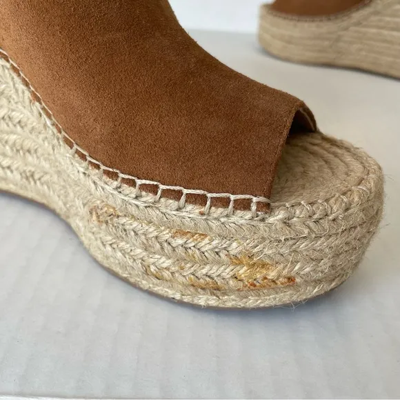 MARC FISHER Womens Brown 2&quot; Platform Adalyn Wedge Leather Espadrille Sandals 9
