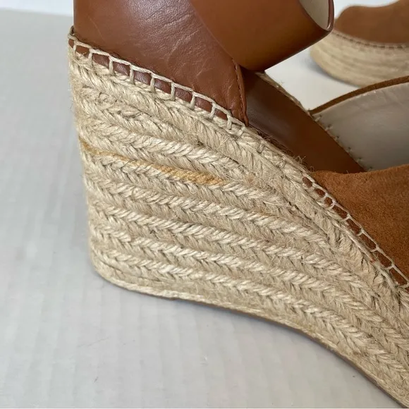 MARC FISHER Womens Brown 2&quot; Platform Adalyn Wedge Leather Espadrille Sandals 9