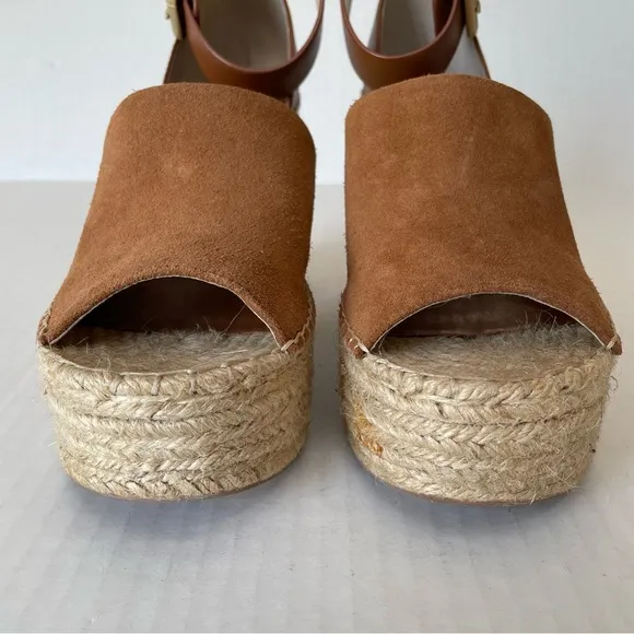 MARC FISHER Womens Brown 2&quot; Platform Adalyn Wedge Leather Espadrille Sandals 9