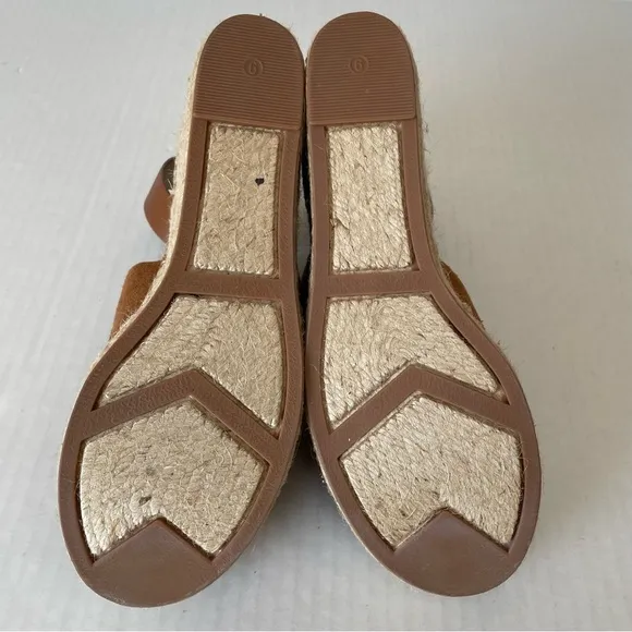 MARC FISHER Womens Brown 2&quot; Platform Adalyn Wedge Leather Espadrille Sandals 9