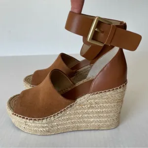 MARC FISHER Womens Brown 2&quot; Platform Adalyn Wedge Leather Espadrille Sandals 9