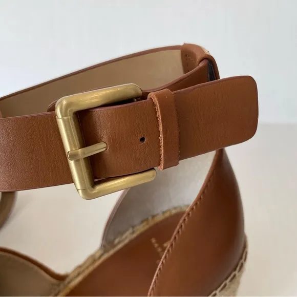 MARC FISHER Womens Brown 2&quot; Platform Adalyn Wedge Leather Espadrille Sandals 9