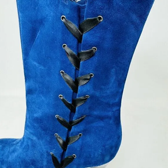 Marchez Vous Ladies Blue Suede Heeled Boots Size 8 Made in Italy Vero Cuoio