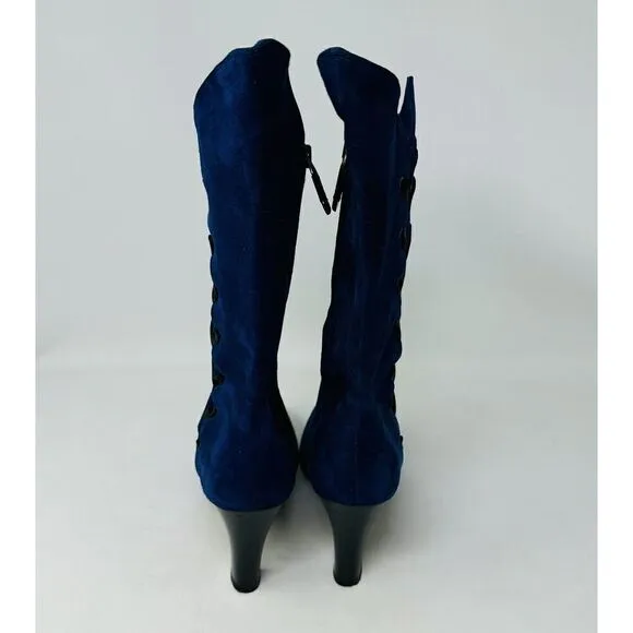 Marchez Vous Ladies Blue Suede Heeled Boots Size 8 Made in Italy Vero Cuoio