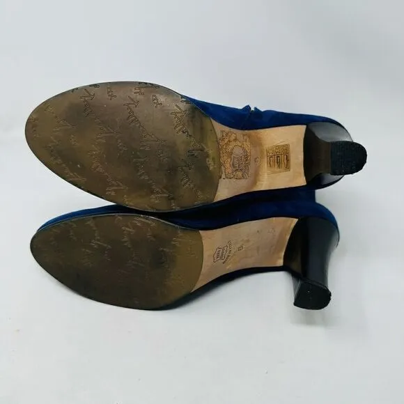 Marchez Vous Ladies Blue Suede Heeled Boots Size 8 Made in Italy Vero Cuoio