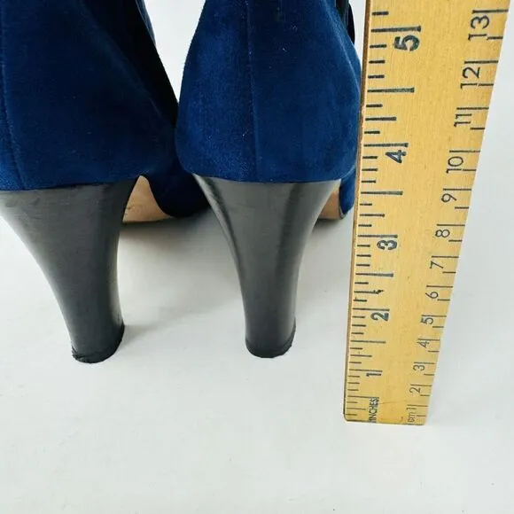 Marchez Vous Ladies Blue Suede Heeled Boots Size 8 Made in Italy Vero Cuoio