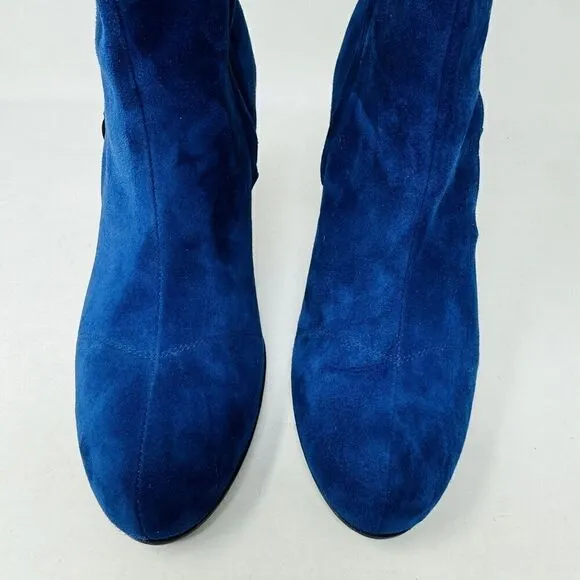 Marchez Vous Ladies Blue Suede Heeled Boots Size 8 Made in Italy Vero Cuoio
