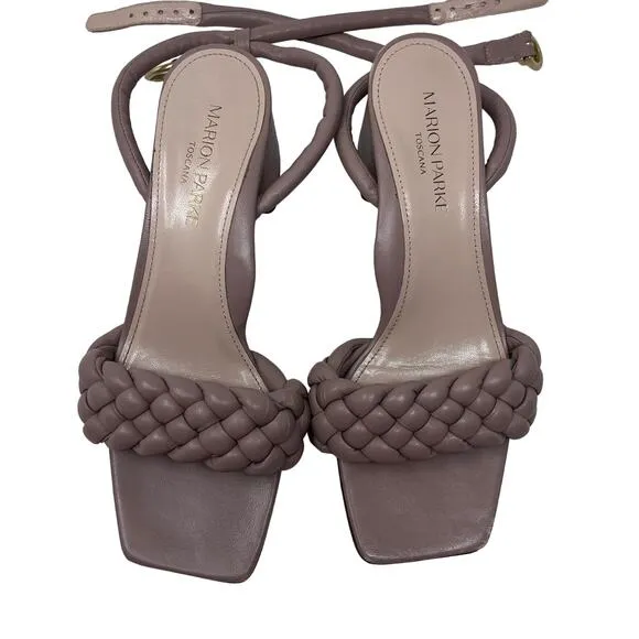 Marion Parke Iris Braided Napa Ankle-Strap Sandal Block Heels EU 37.5