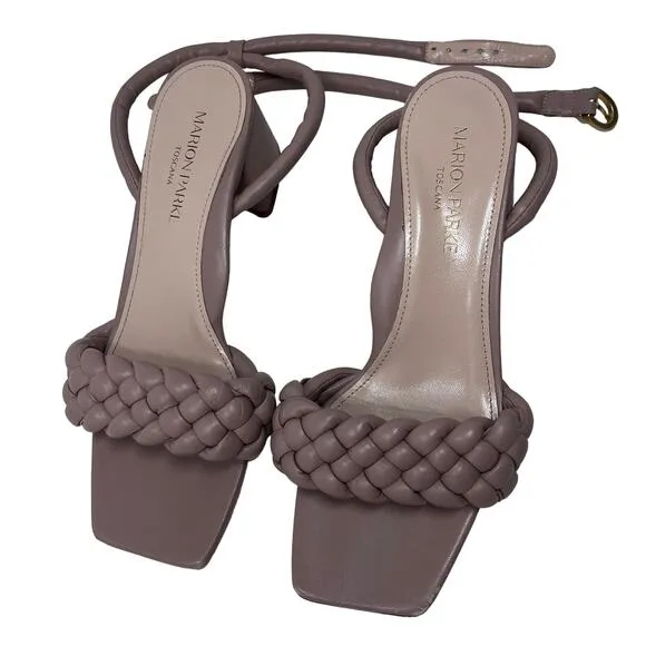 Marion Parke Iris Braided Napa Ankle-Strap Sandal Block Heels EU 37.5