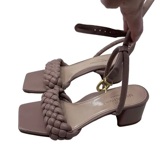Marion Parke Iris Braided Napa Ankle-Strap Sandal Block Heels EU 37.5