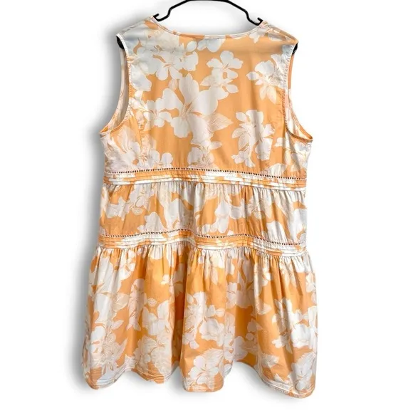Marissa Webb Pale Peach/White Floral Cotton Sleeveless V neck Mini Dress Sz L