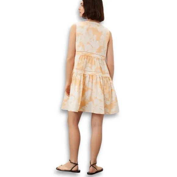 Marissa Webb Pale Peach/White Floral Cotton Sleeveless V neck Mini Dress Sz L