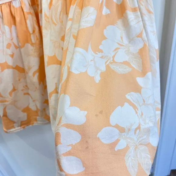 Marissa Webb Pale Peach/White Floral Cotton Sleeveless V neck Mini Dress Sz L