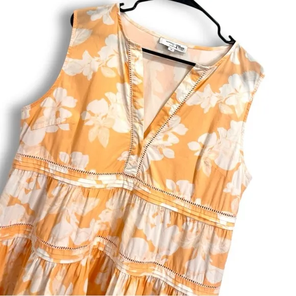 Marissa Webb Pale Peach/White Floral Cotton Sleeveless V neck Mini Dress Sz L