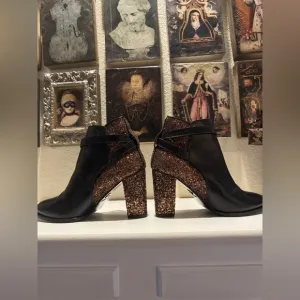 Markus Lupfer Ankle Black Leather and Bronze‎ Glitter Boots EU Size 37