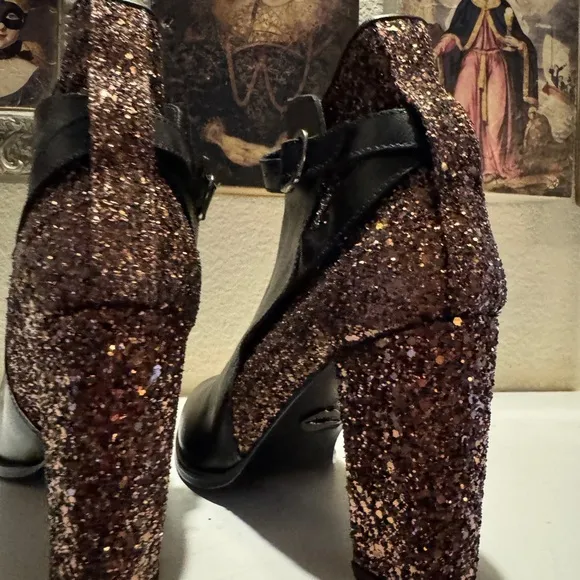 Markus Lupfer Ankle Black Leather and Bronze‎ Glitter Boots EU Size 37