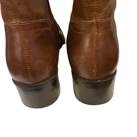 Matisse Brown Etched Leather 1.5” Black Heel Pointed Toe Cowboy Boots Zip 7M