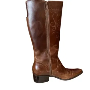 Matisse Brown Etched Leather 1.5” Black Heel Pointed Toe Cowboy Boots Zip 7M