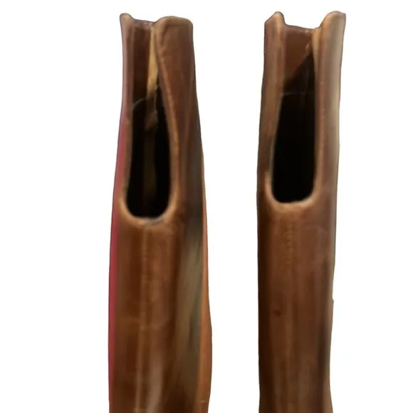 Matisse Brown Etched Leather 1.5” Black Heel Pointed Toe Cowboy Boots Zip 7M